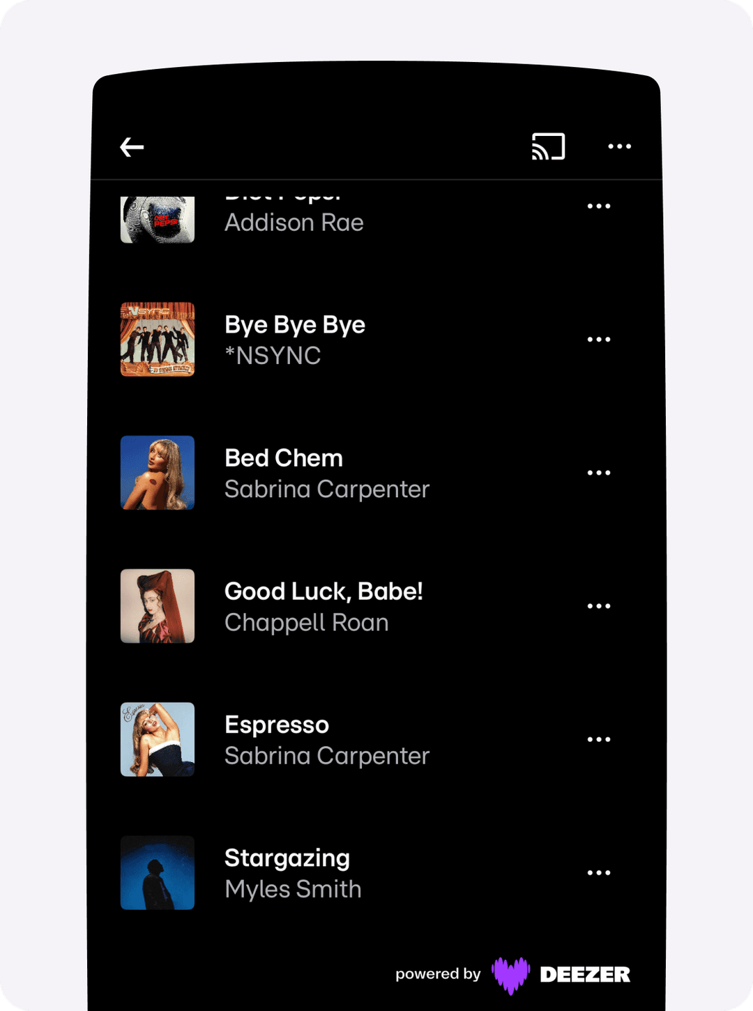 Screenshots of a Deezer in-app integration with its partner RTL+