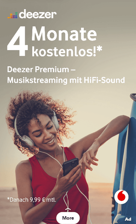 Screenshot of branding campaigns done between Deezer and its partner Vodafone on mobile ads